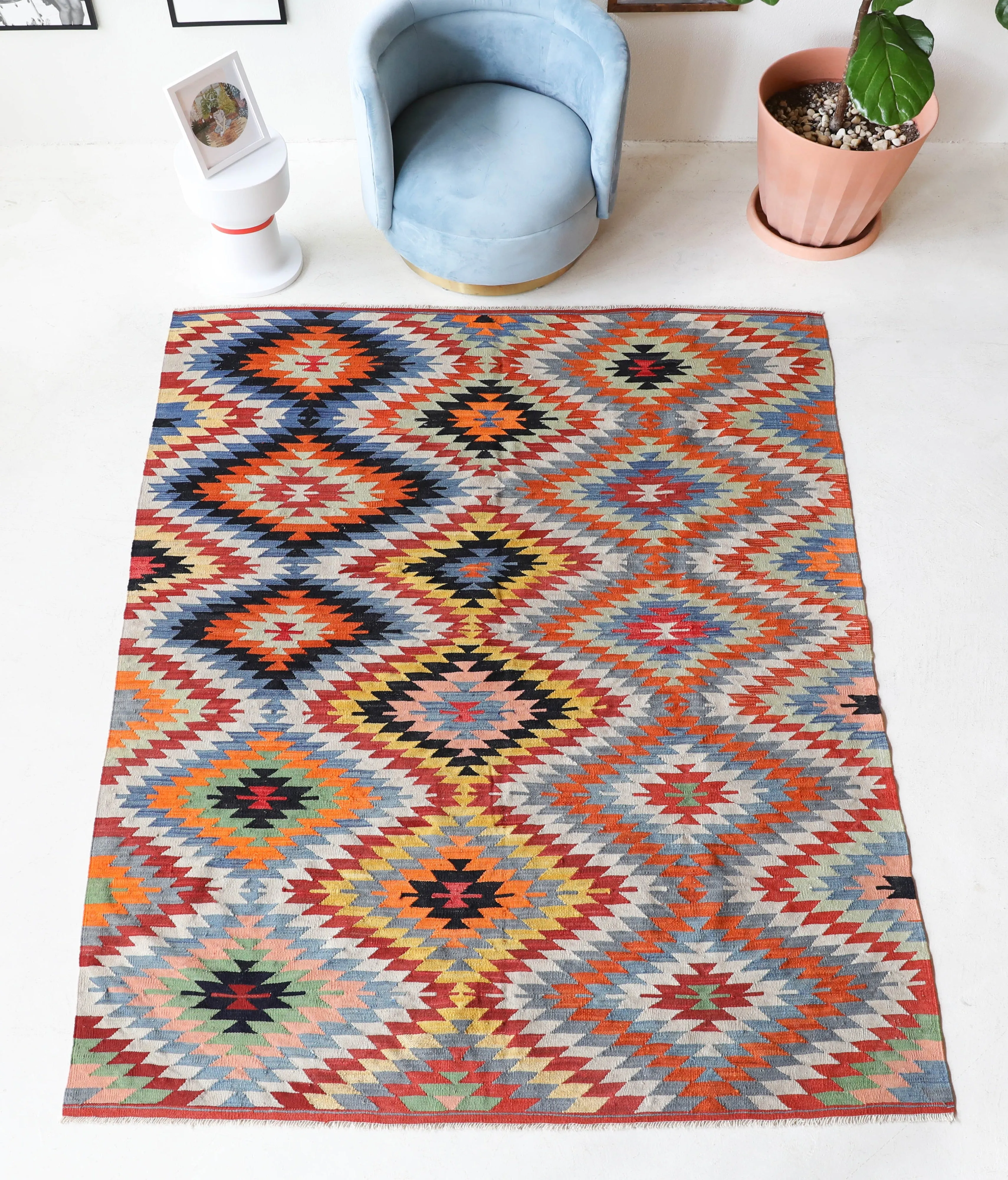 Vintage Denizli Kilim Rug 6'x8'