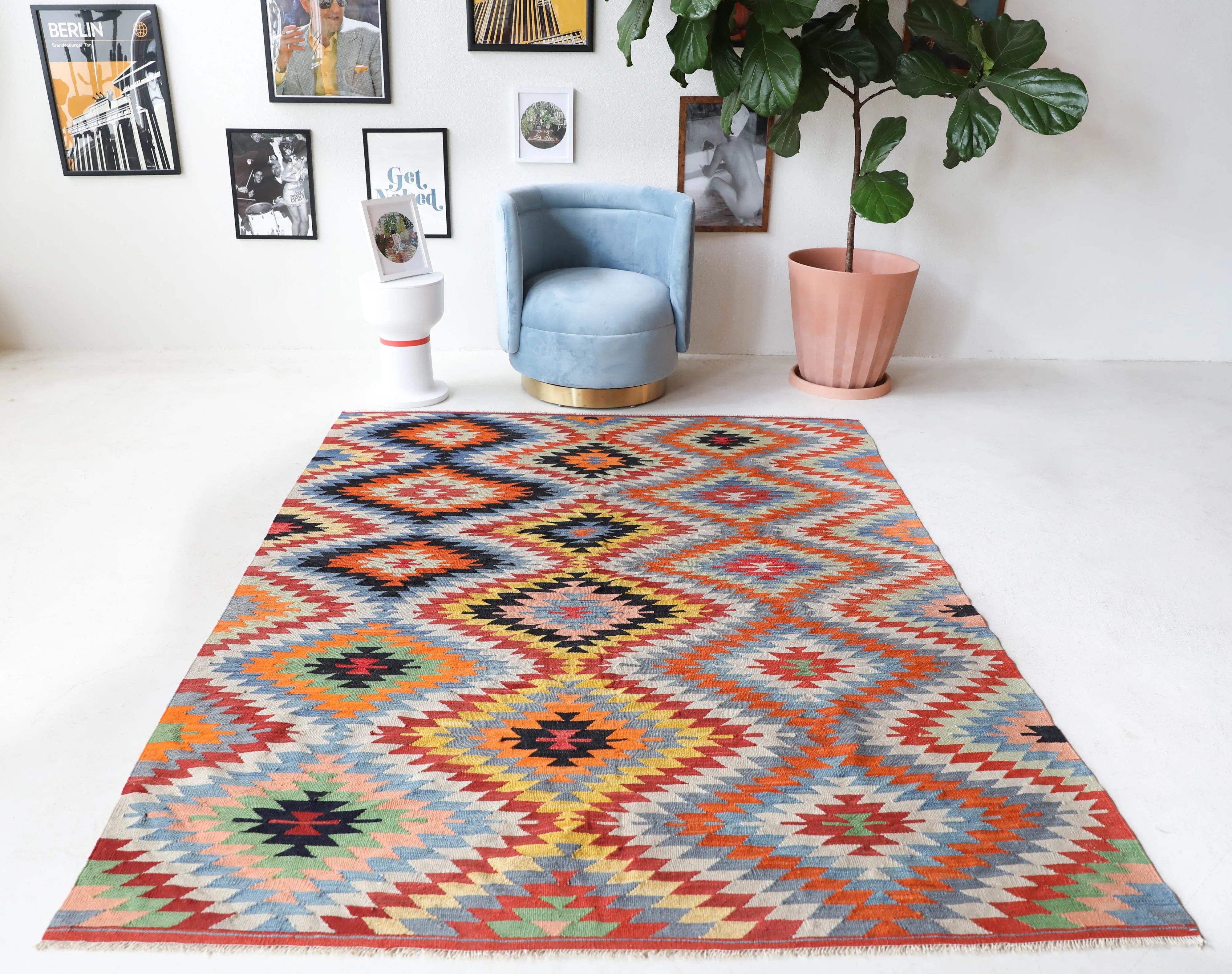 Vintage Denizli Kilim Rug 6'x8'