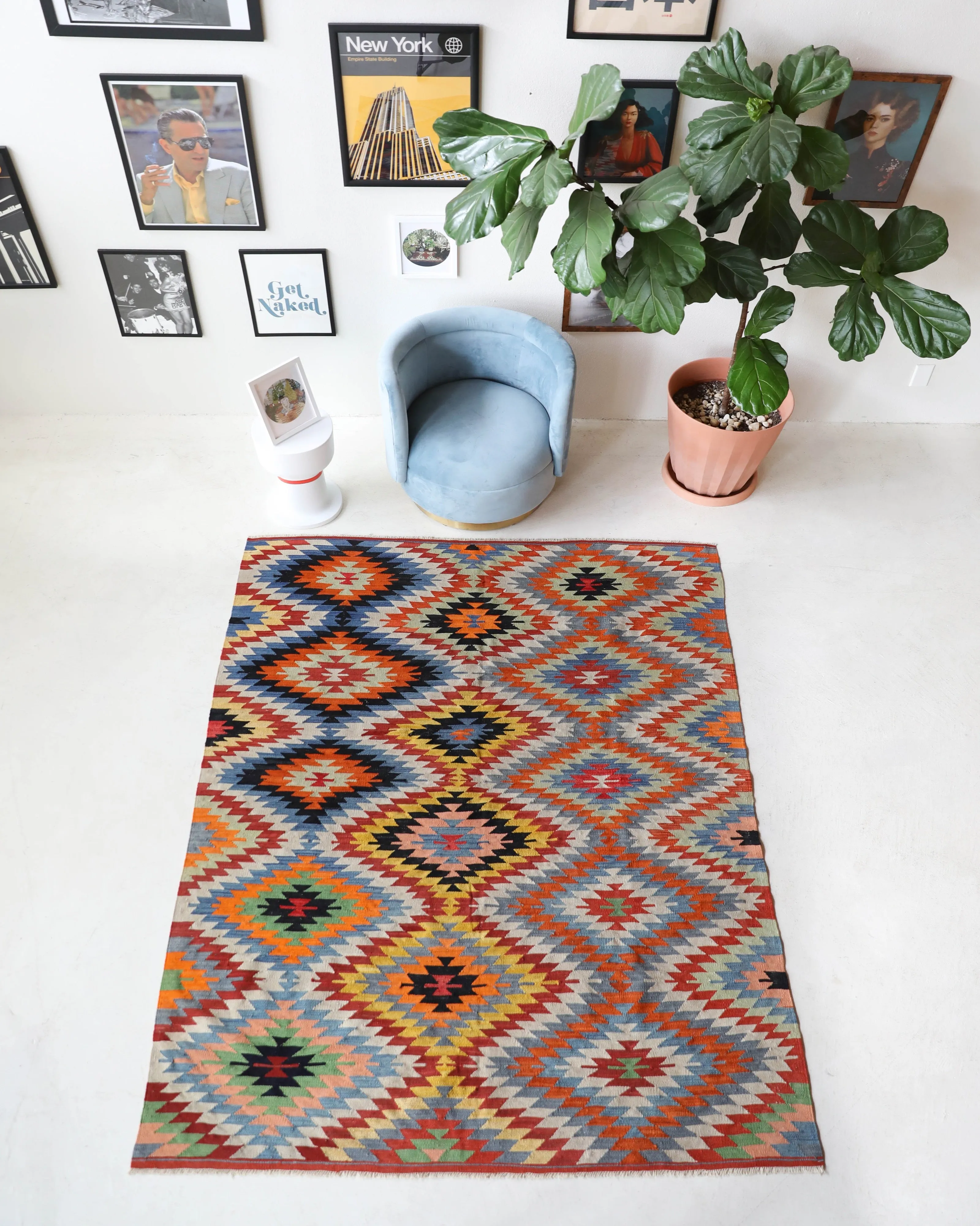 Vintage Denizli Kilim Rug 6'x8'