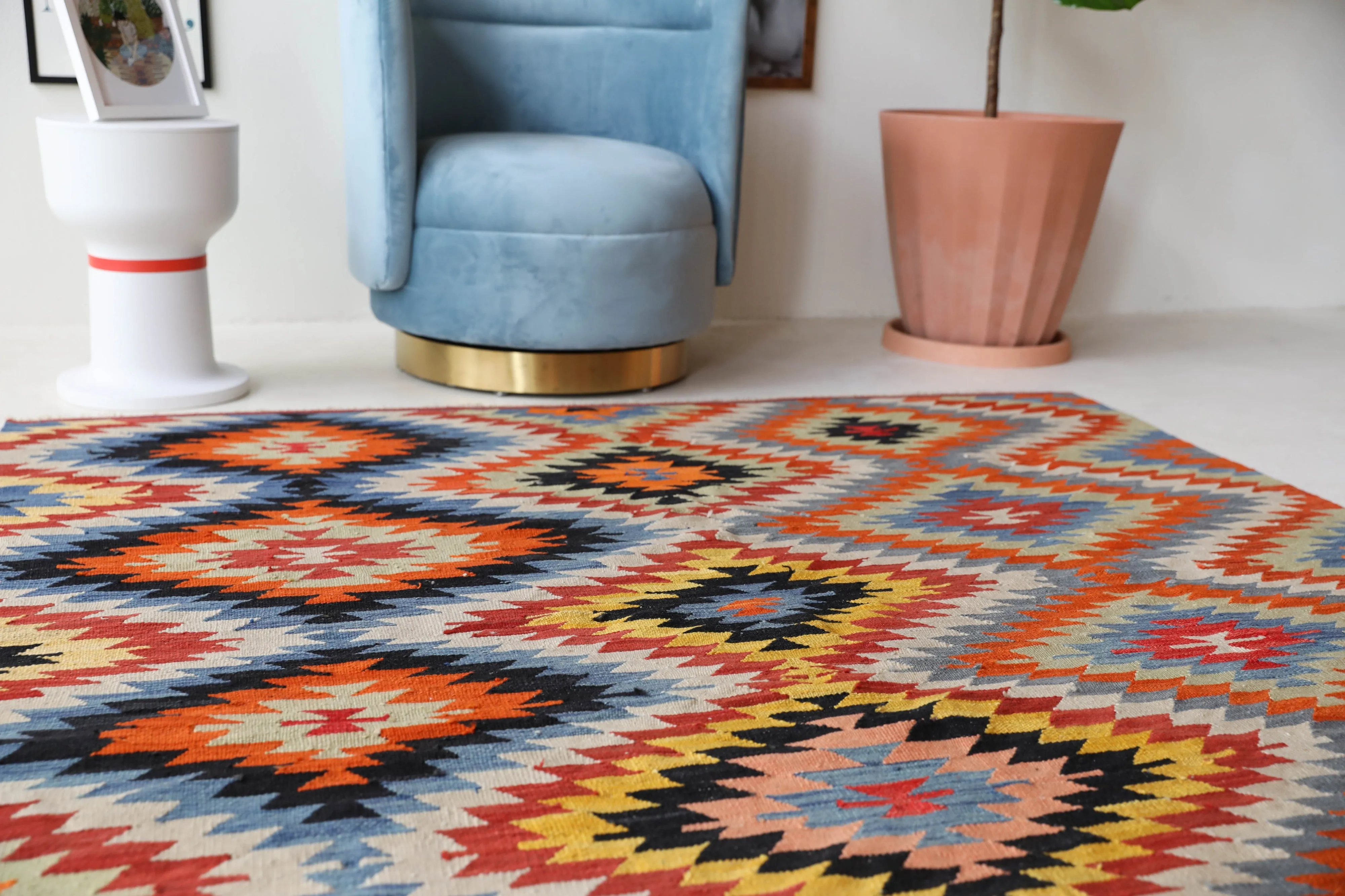 Vintage Denizli Kilim Rug 6'x8'