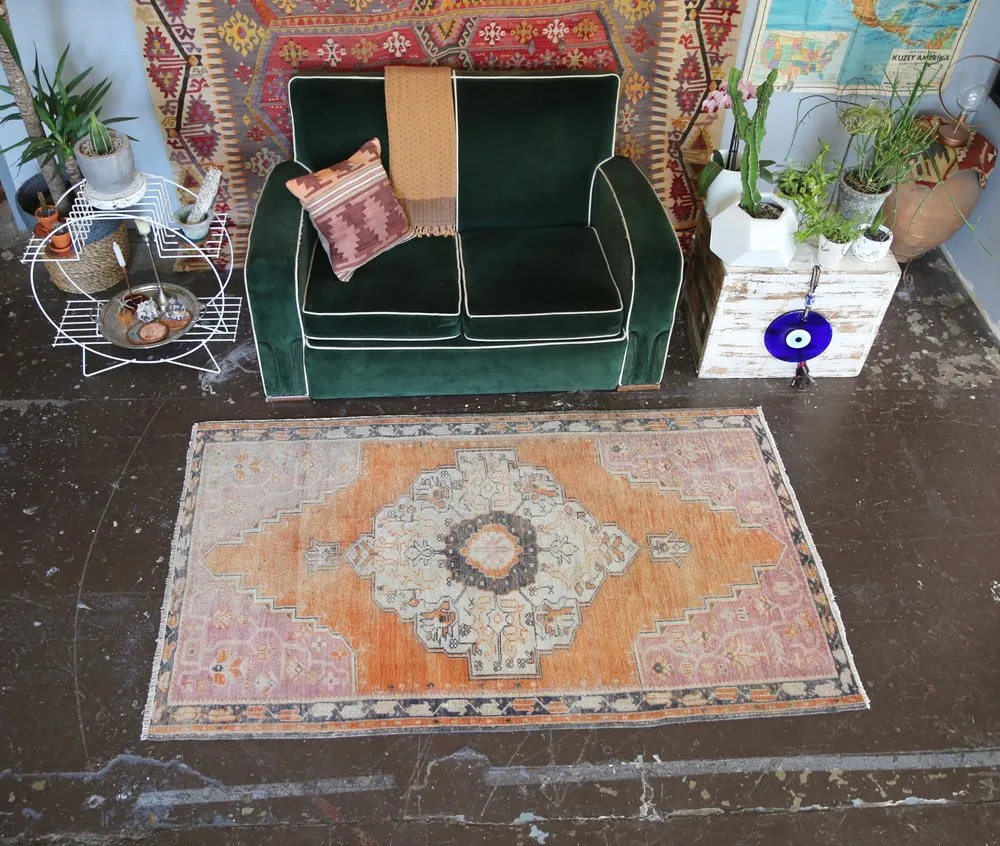 Vintage Faded Anatolian Rug 3.8ftx6.5ft