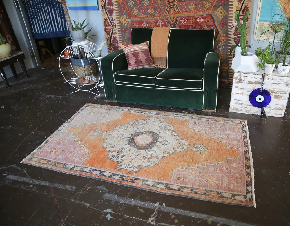 Vintage Faded Anatolian Rug 3.8ftx6.5ft