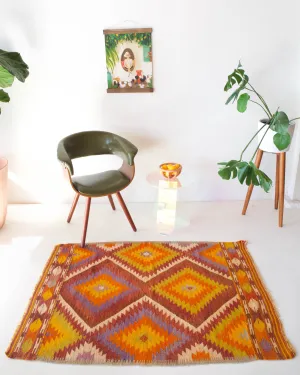 Vintage Mini Turkish Kilim Rug 3'6"x4'11"