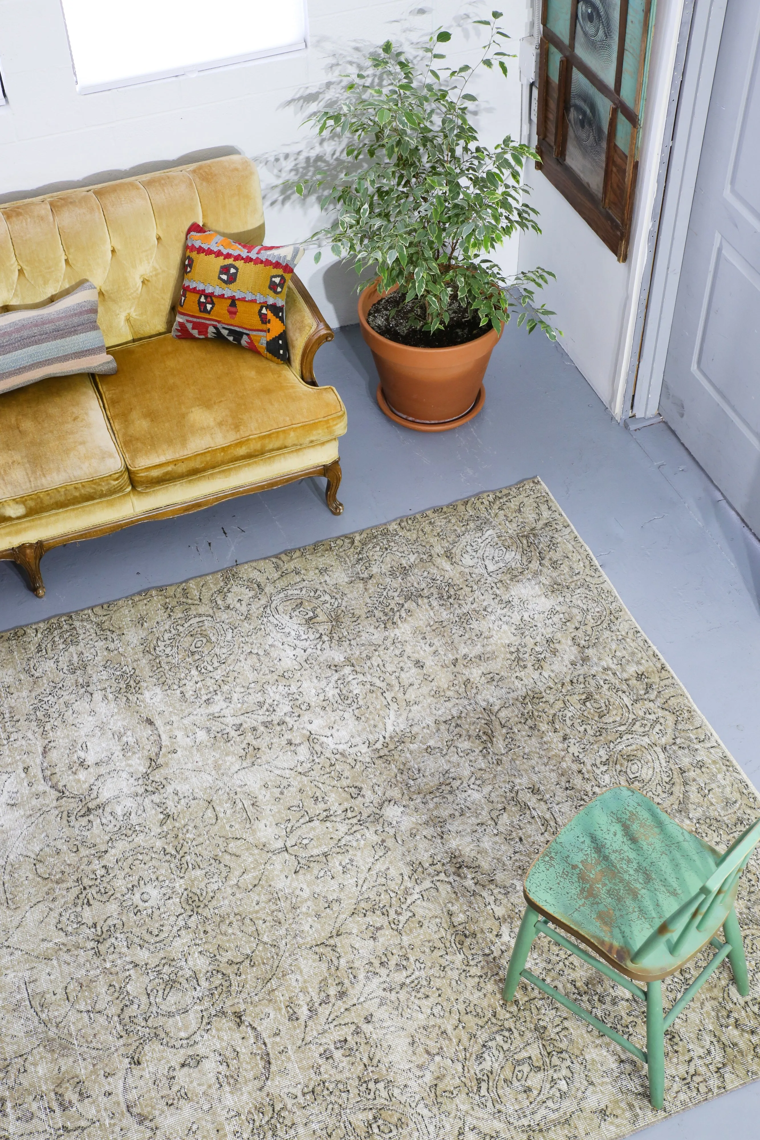 Vintage Overdyed Isparta Rug in Pearl 6.5ftx10.6ft
