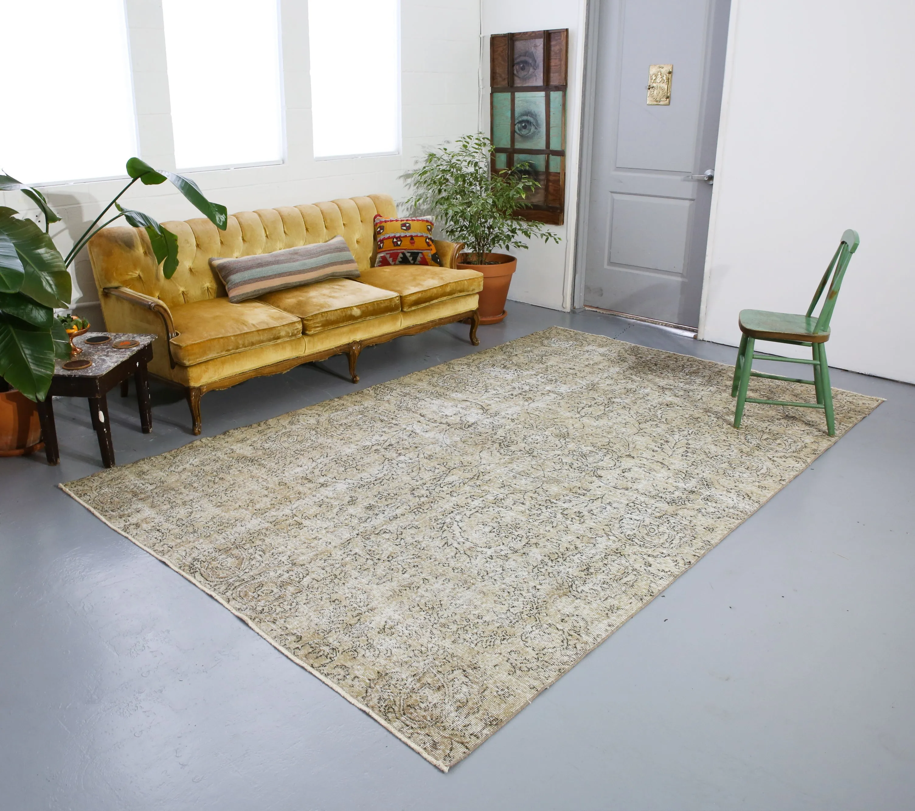 Vintage Overdyed Isparta Rug in Pearl 6.5ftx10.6ft