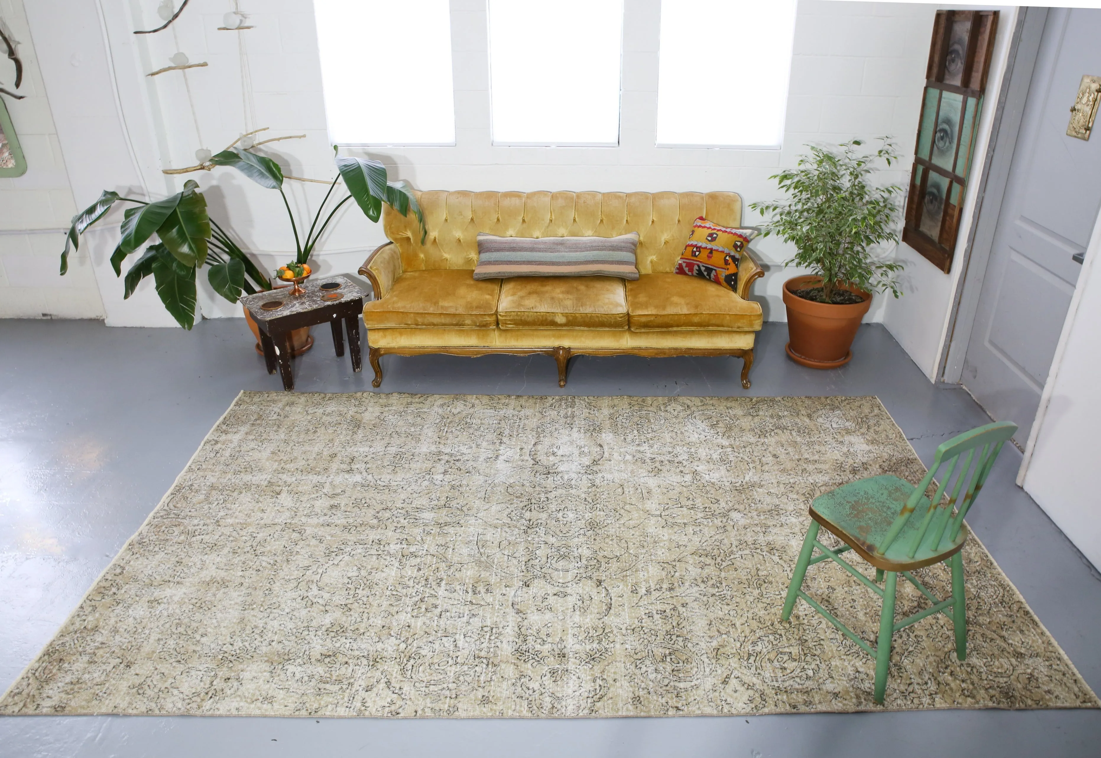 Vintage Overdyed Isparta Rug in Pearl 6.5ftx10.6ft