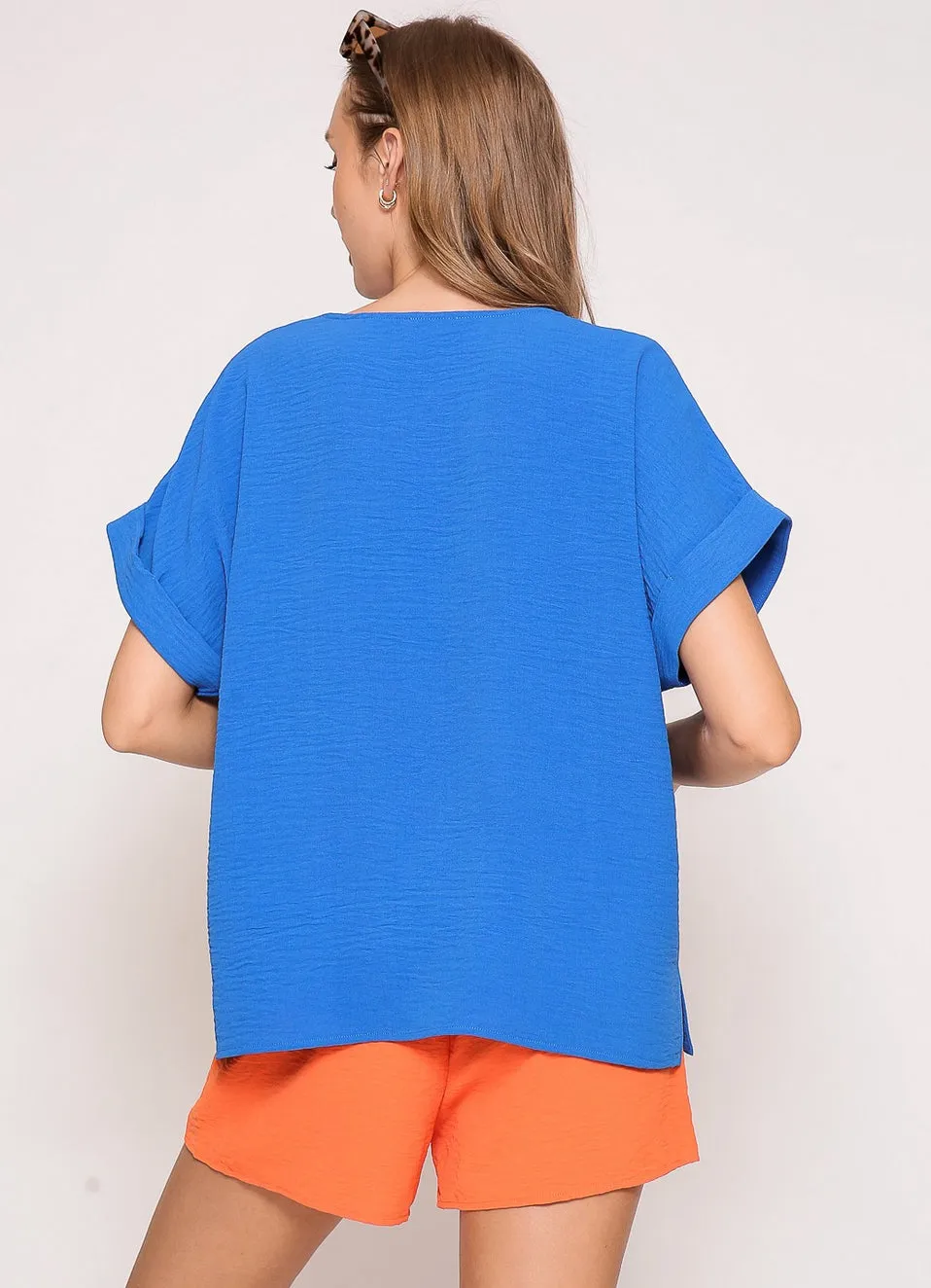 Vivid Blue Crepe VNeck Top