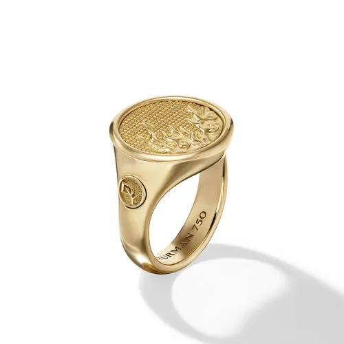 Water and Fire Duality Signet Ring in 18K Yellow Gold, Size 11