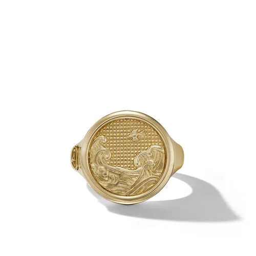 Water and Fire Duality Signet Ring in 18K Yellow Gold, Size 11