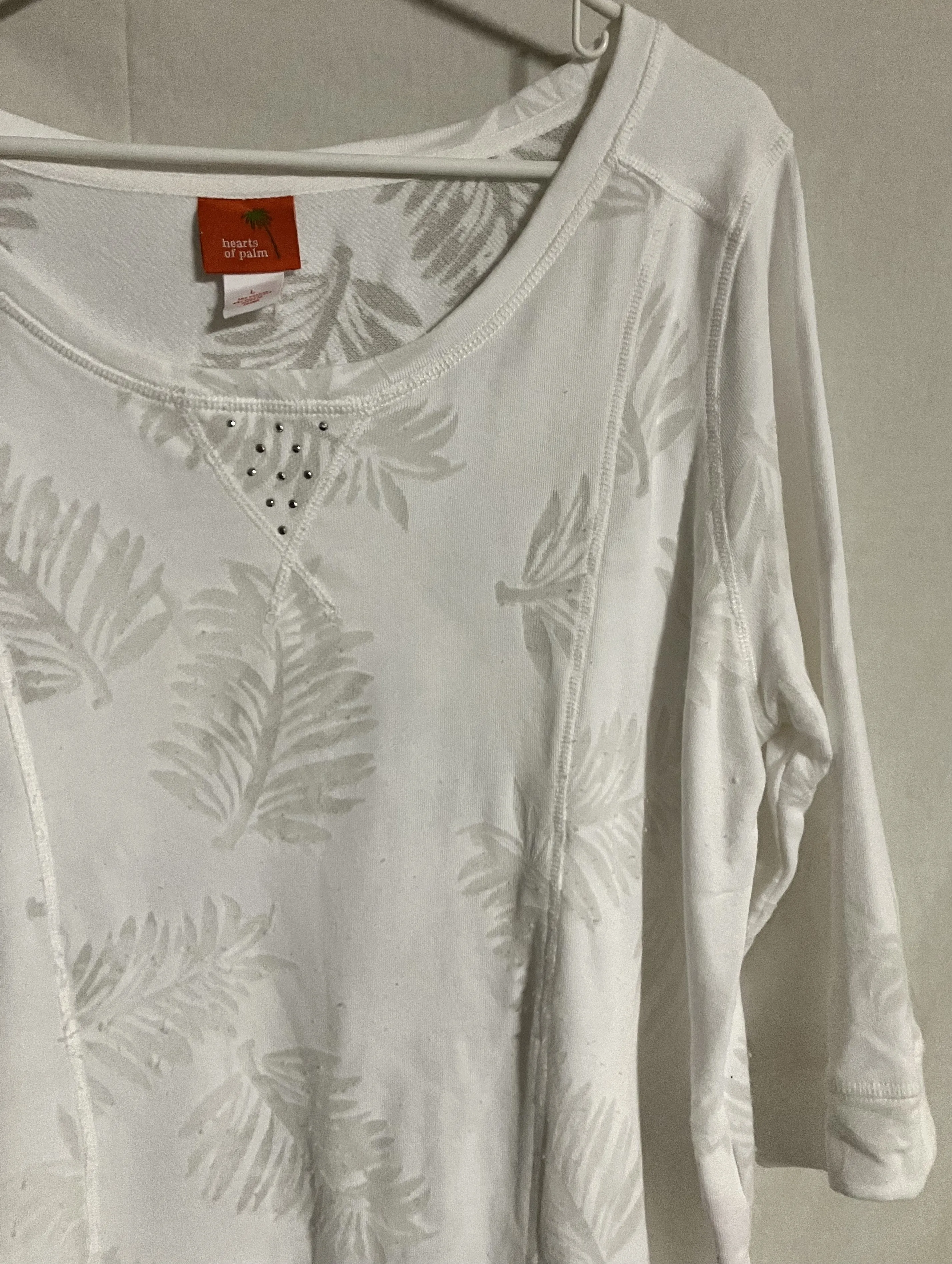 White Blouse by Hearts of Palm, Embossed Palm Leaves, Large