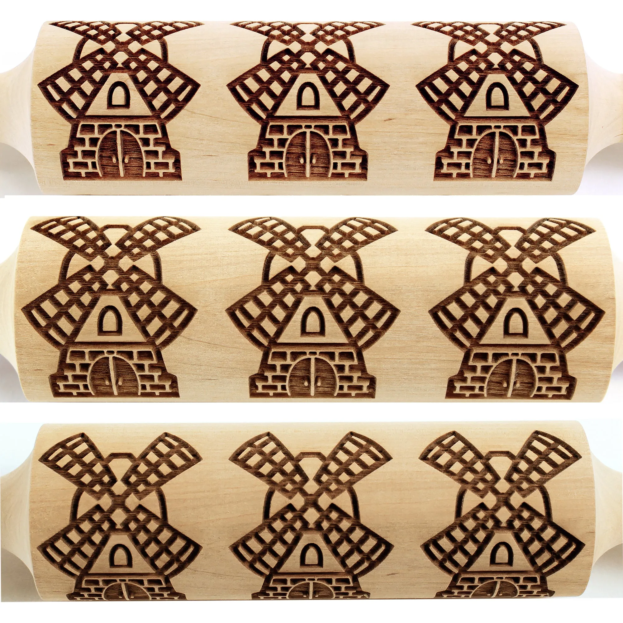 Windmill Embossed Rolling Pin, Clay Stamp, Pottery Roller, Christmas Gift, Textured Cookie, Ceramic Mold Pattern, Baking Gift