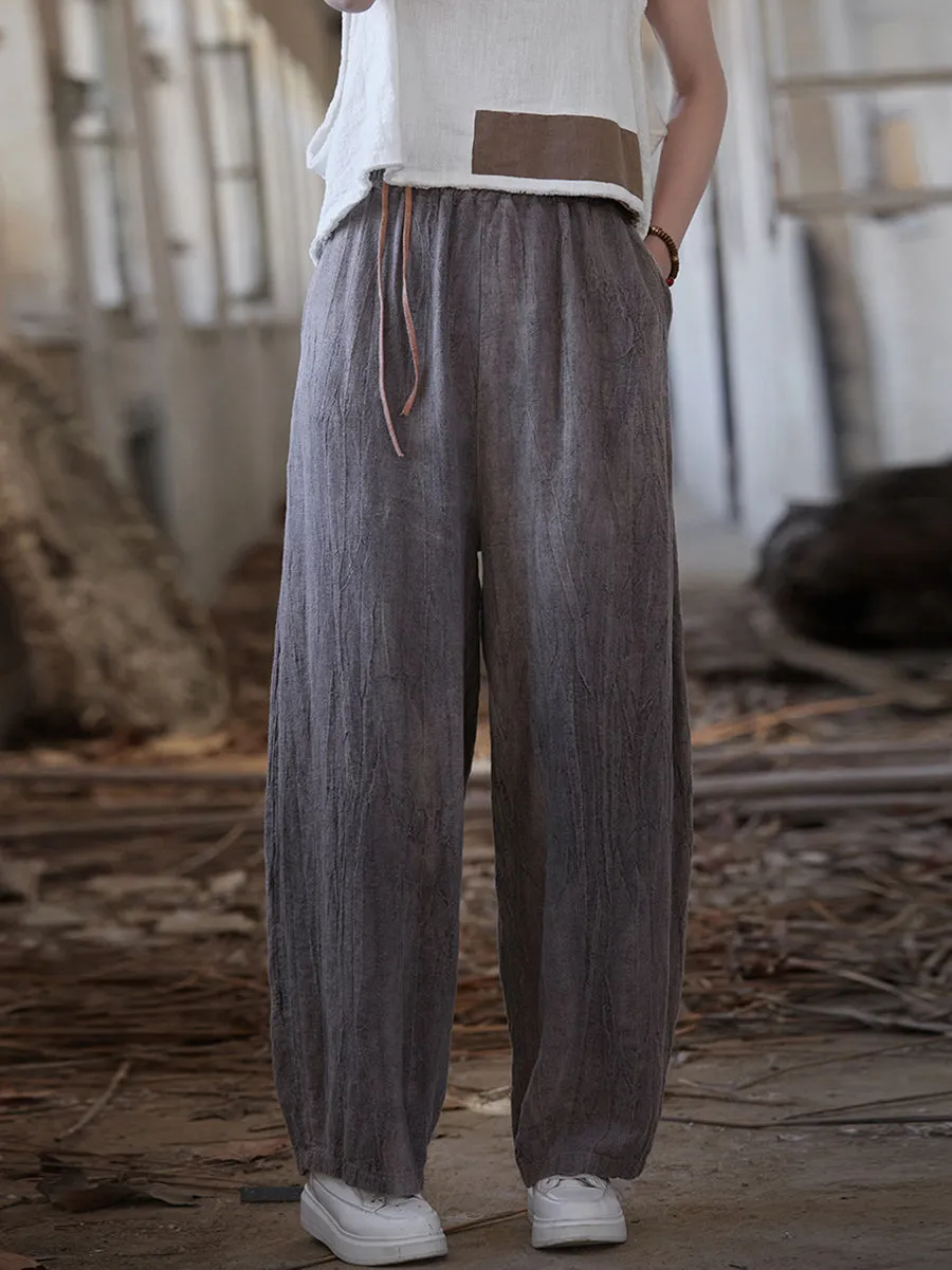 Women Summer Vintage Worn Straight Pants