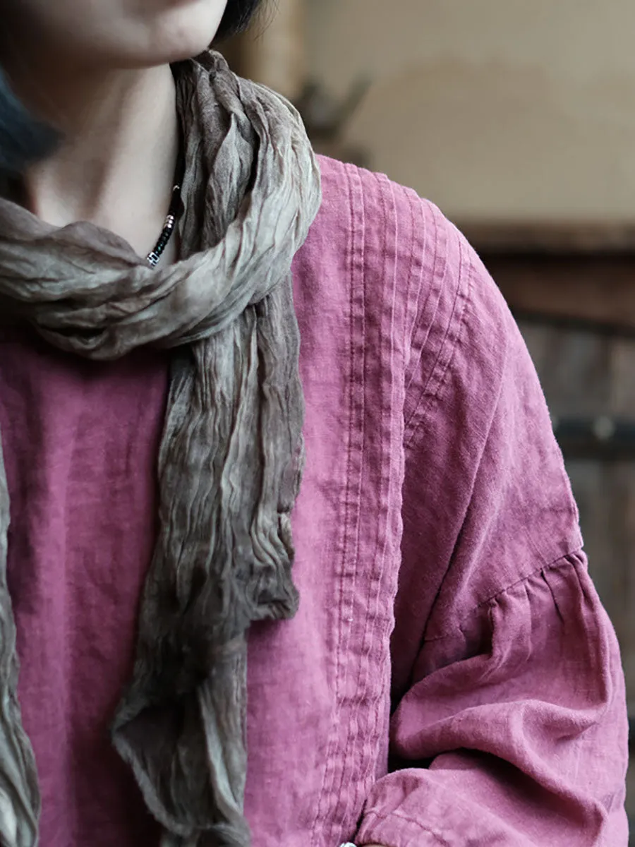 Women Vintage Artsy Worn Shirred Loose Shirt