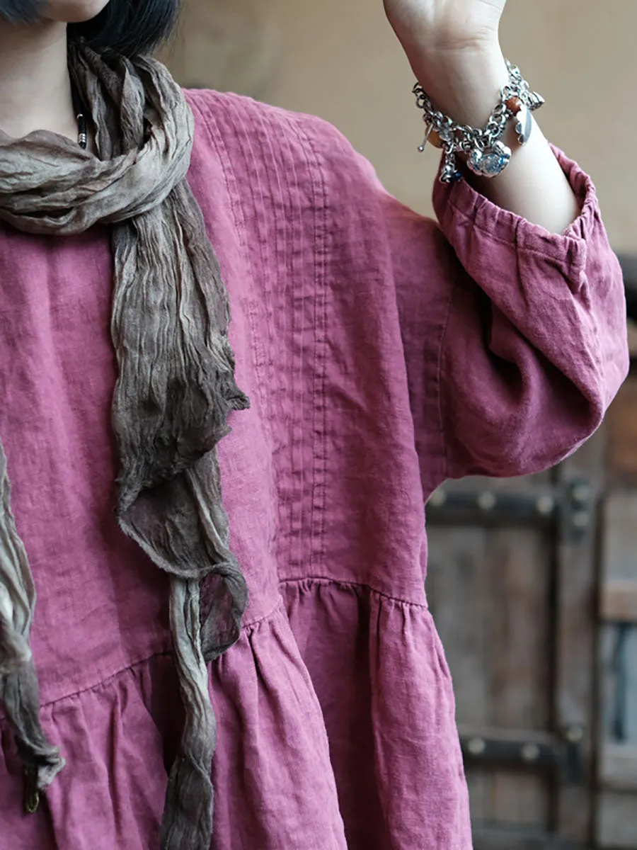 Women Vintage Artsy Worn Shirred Loose Shirt