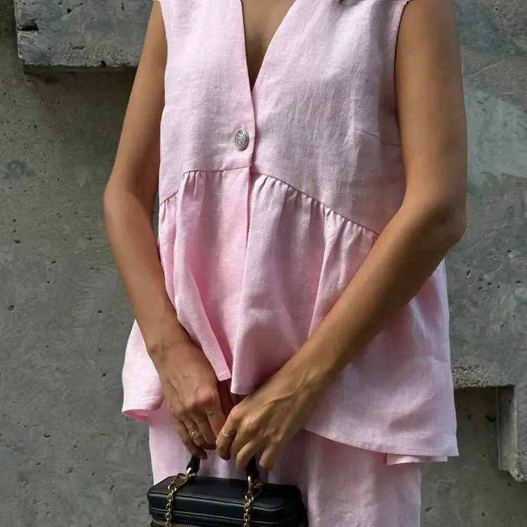 Womens V-neck Sleeveless Top and Trouser Suit - Stylish Vest Outfit
