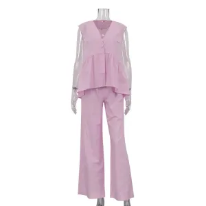 Womens V-neck Sleeveless Top and Trouser Suit - Stylish Vest Outfit