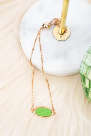 Worn Goldtone and Peridot Druzy Adjustable Bracelet