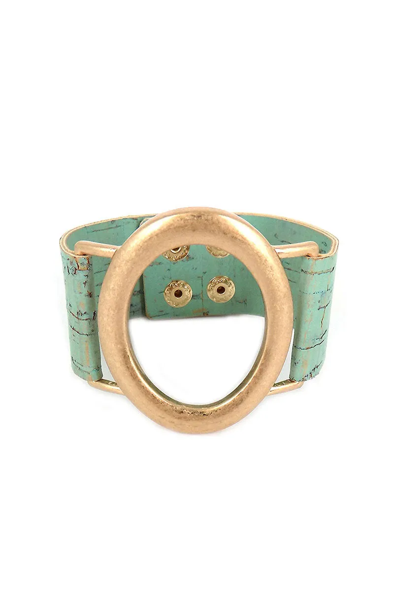Worn Goldtone Oval Mint Cork Bracelet