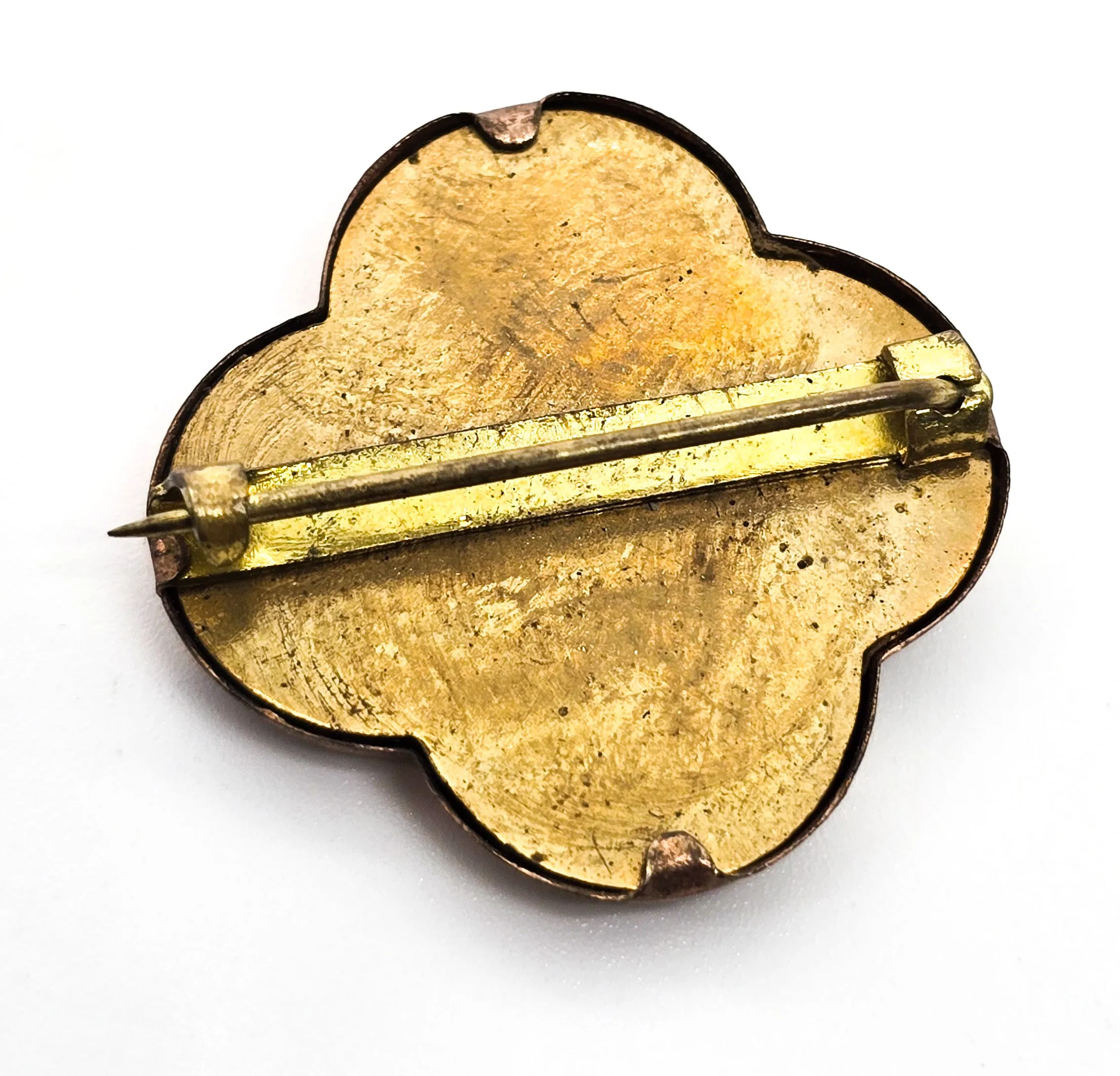 Yellow gold filled lovers knot Victorian antique green paste mirror brooch