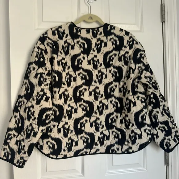 Zara Black and Cream Bomber Jacket with Graphic Design